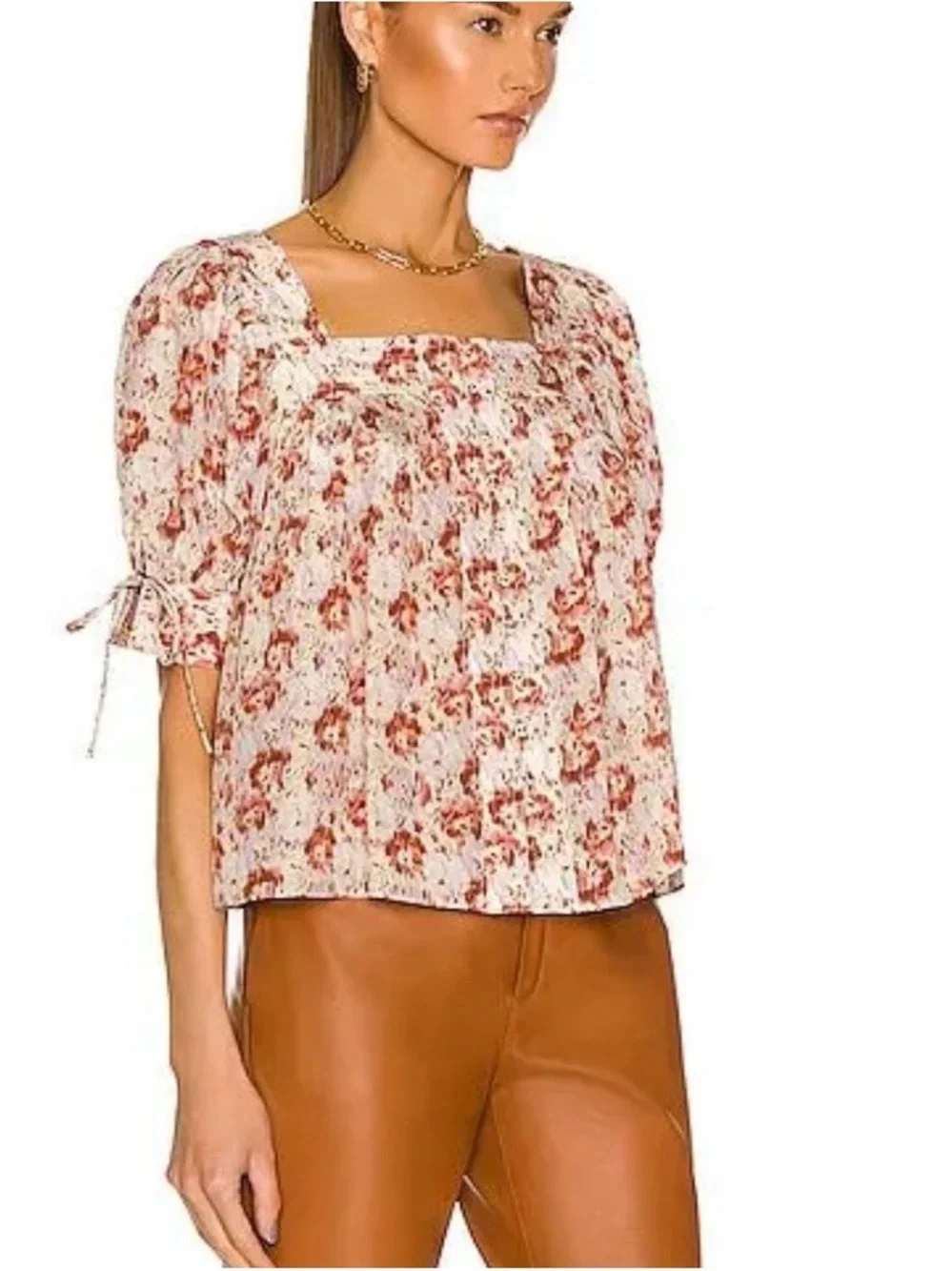 Ulla Johnson Lorraine Blouse Cream Blouse with Rust Wisteria color